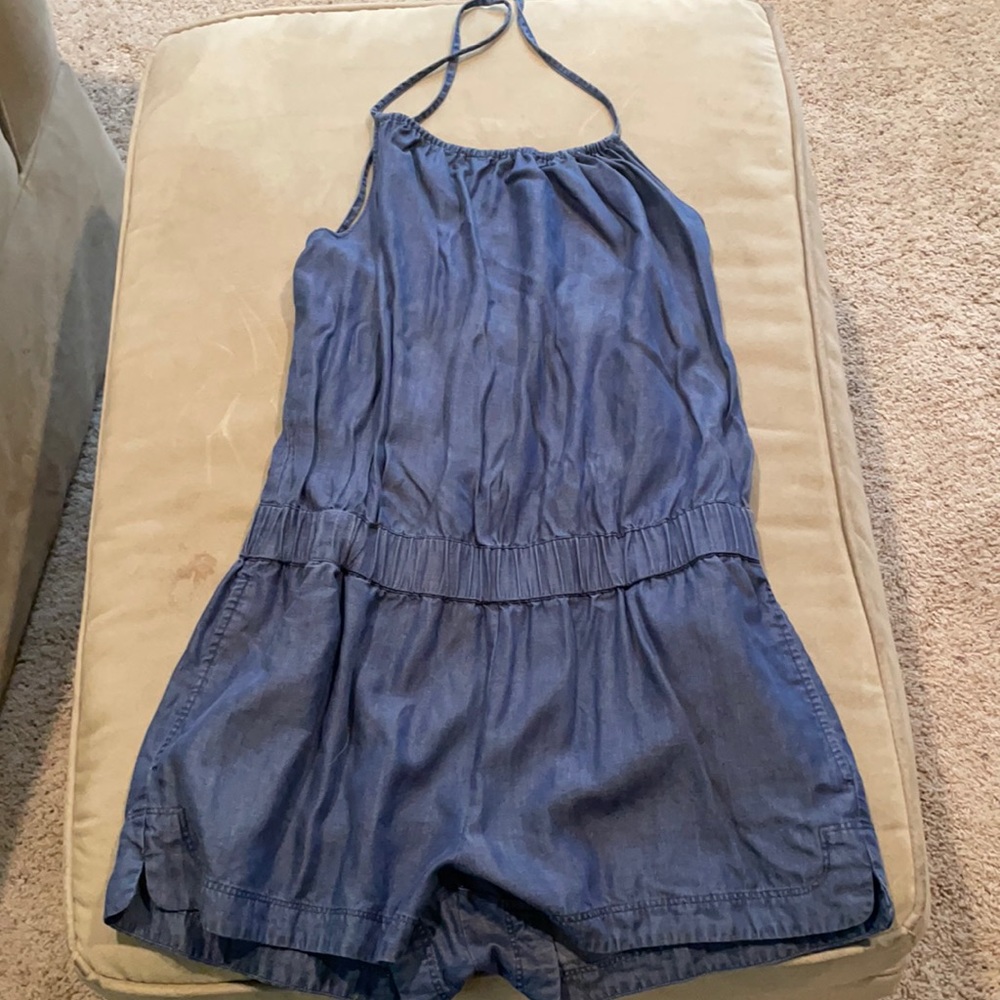 Victoria's Secret Blue Denim-Look Halter Romper Shorts